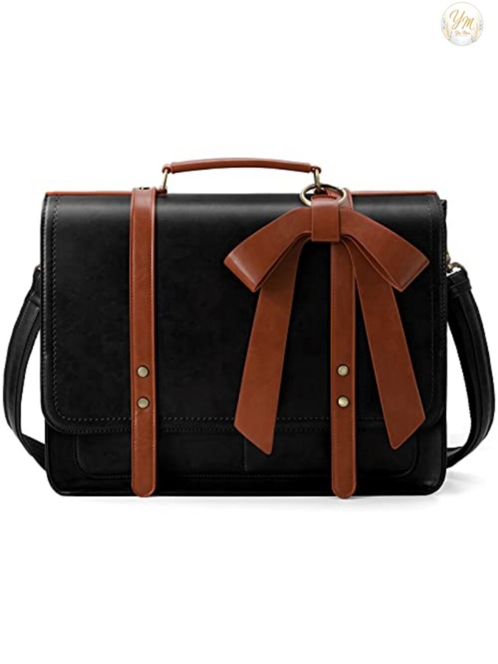 Vegan Leather Laptop Briefcase 15.6" Work Bag with Detachable Bow
